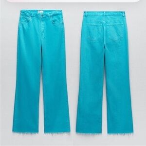 Zara Bloggers Favourite Brat Balletcore High Waisted Wide Leg Jeans Turquoise 4